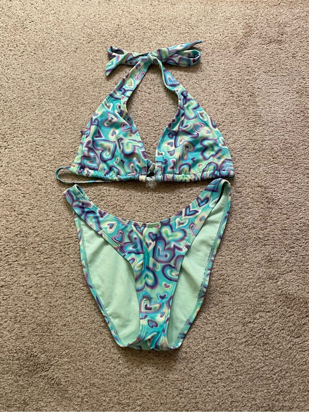 Wild fable heart print string bikini top M high cut cheeky bottoms S